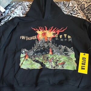 Men Gifted La Graphic Black Hoodie with Fiery Apocalypse Print